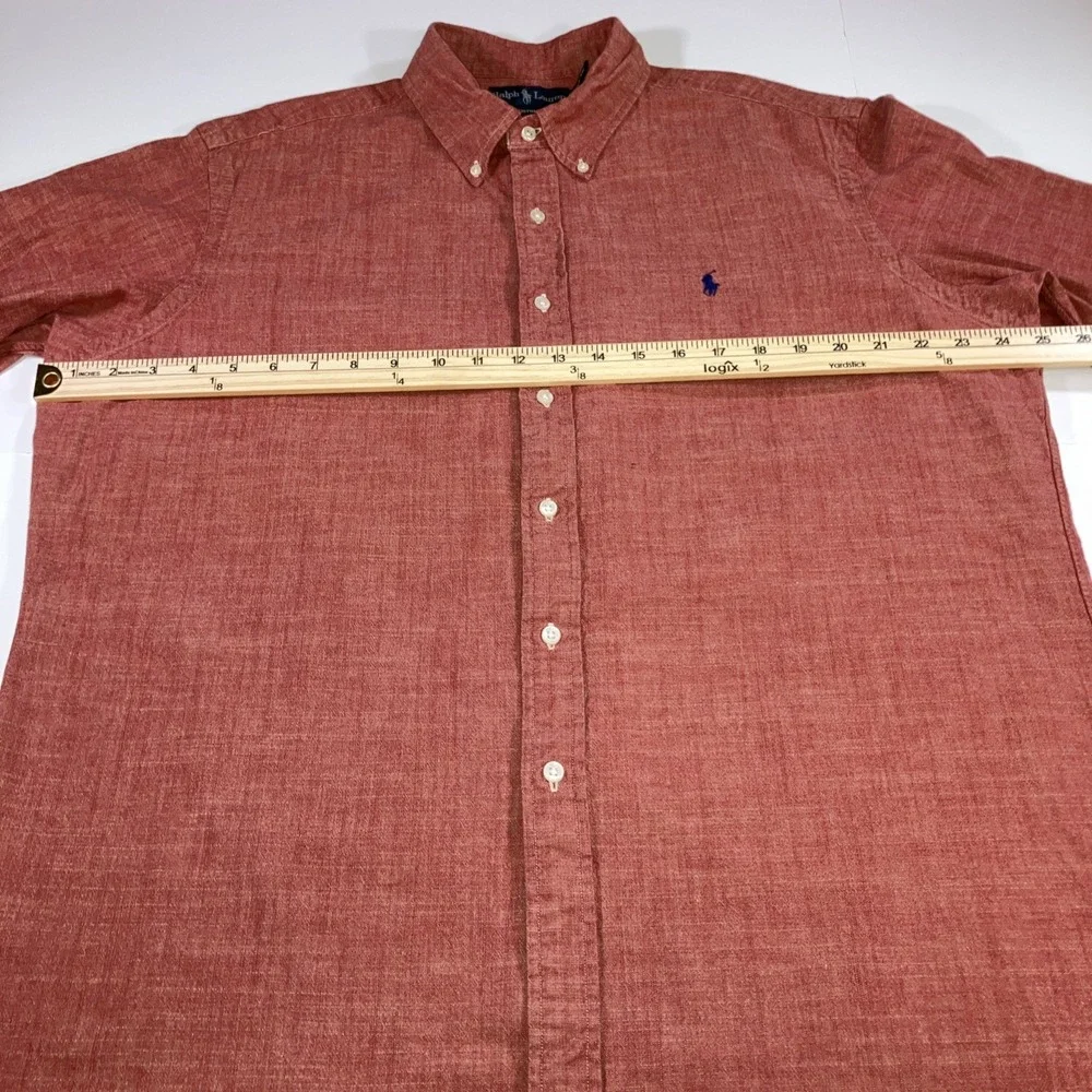 Polo Ralph Lauren Shirt Mens XL Red Slub Cotton Custom Fit Flesh Pony Linen Like
